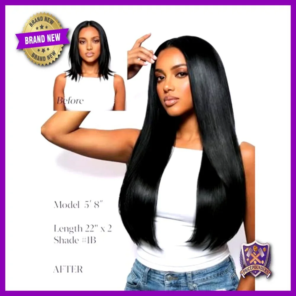 22 Inch Clip In Human Hair Extensions 2 Pack 7 Pieces Silky Straight - Picture 4 of 7